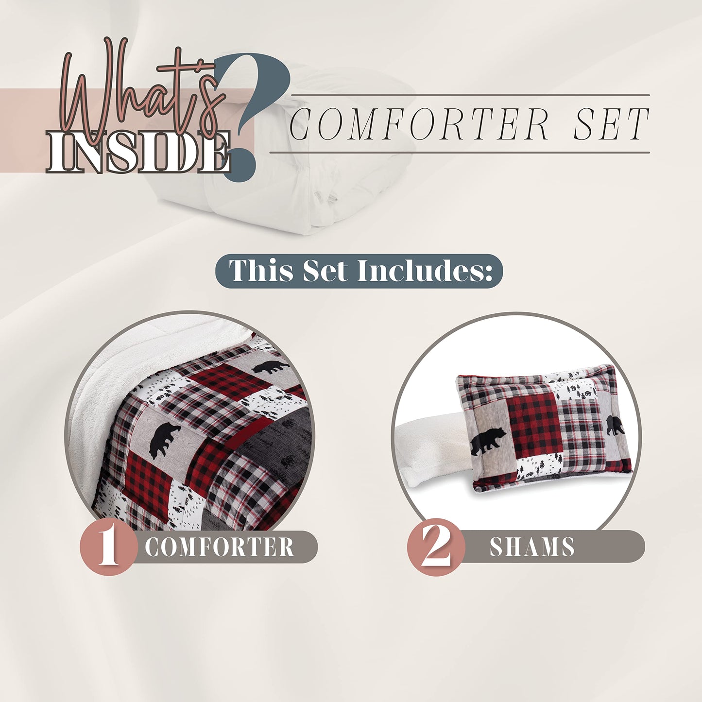 3-Piece Winter Lodge-Patch Sherpa Comforter Soft, Cozy and Durable Quality, Heavy Weight Reversible Down Alternative Micro-Suede, Patch Sherpa Comforter, Full