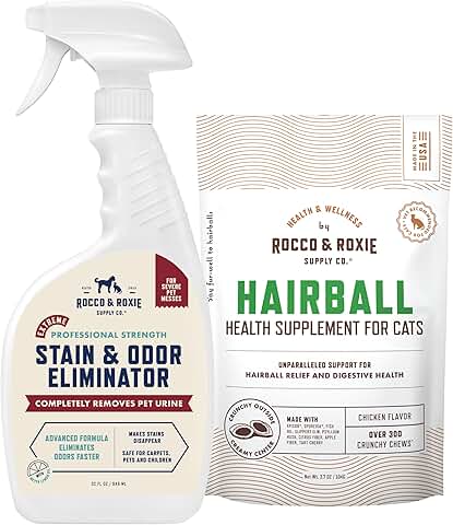 Cat Hairball Supplements and Stain & Odor Remover Bundle