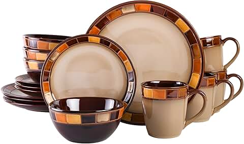 16-Piece Beige and Brown Dinnerware Set for Four