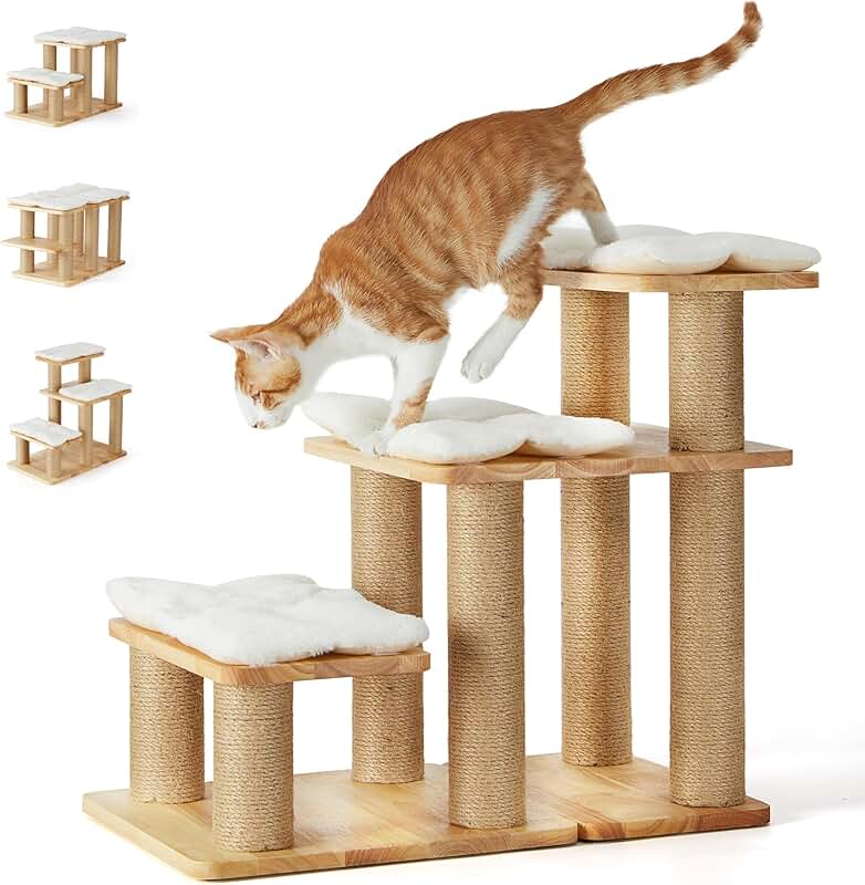 Wood Dog and Cat Stairs with Scratching Post