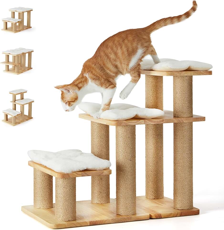 Wood Dog and Cat Stairs with Scratching Post