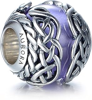 Purple Murano Glass Celtic Knot Charm in Silver