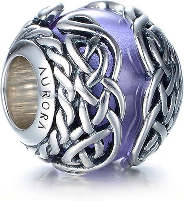 Purple Murano Glass Celtic Knot Charm in Silver