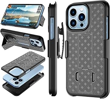 Black Belt Clip Holster with Kickstand for iPhone 14 Pro