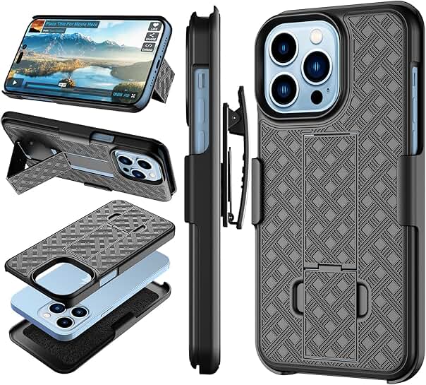 Black Belt Clip Holster with Kickstand for iPhone 14 Pro