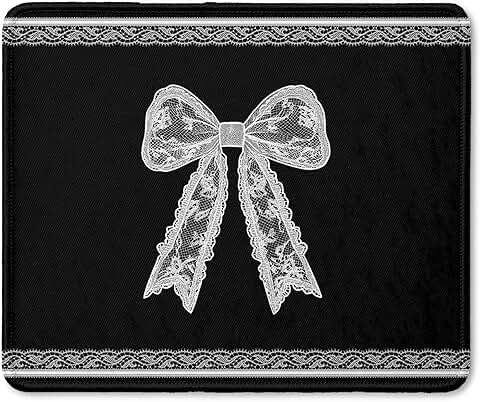 Black and white lace bow print mouse pad, 9.5x7.9 inches
