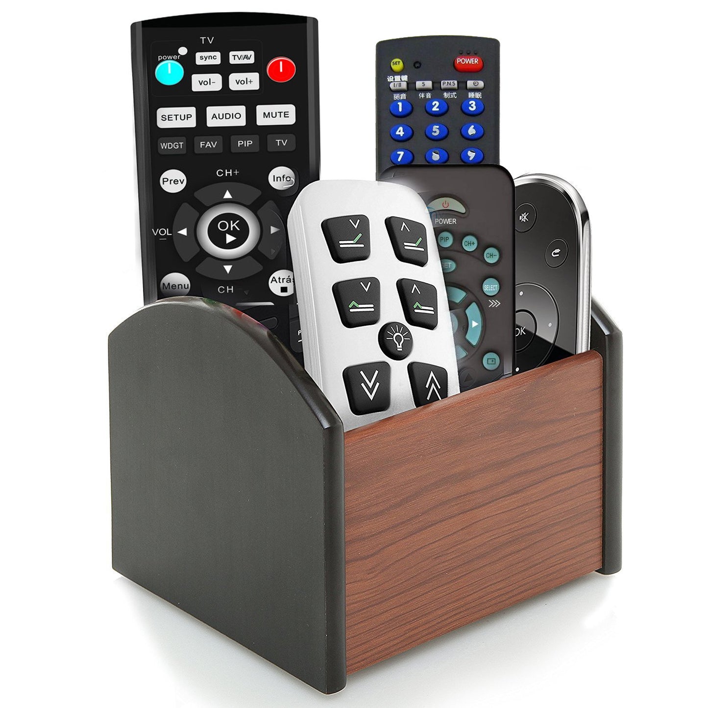 Wooden desktop pen and pencil holder with four compartments