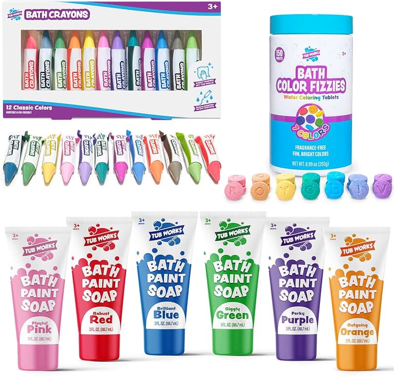 Colorful Kids Bath Set with Crayons and Paints