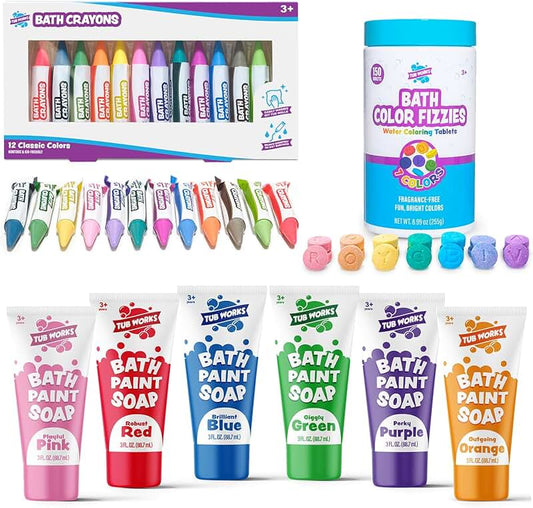 Colorful Kids Bath Set with Crayons and Paints