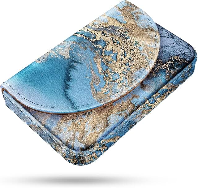 Blue Marble PU Leather Business Card Holder