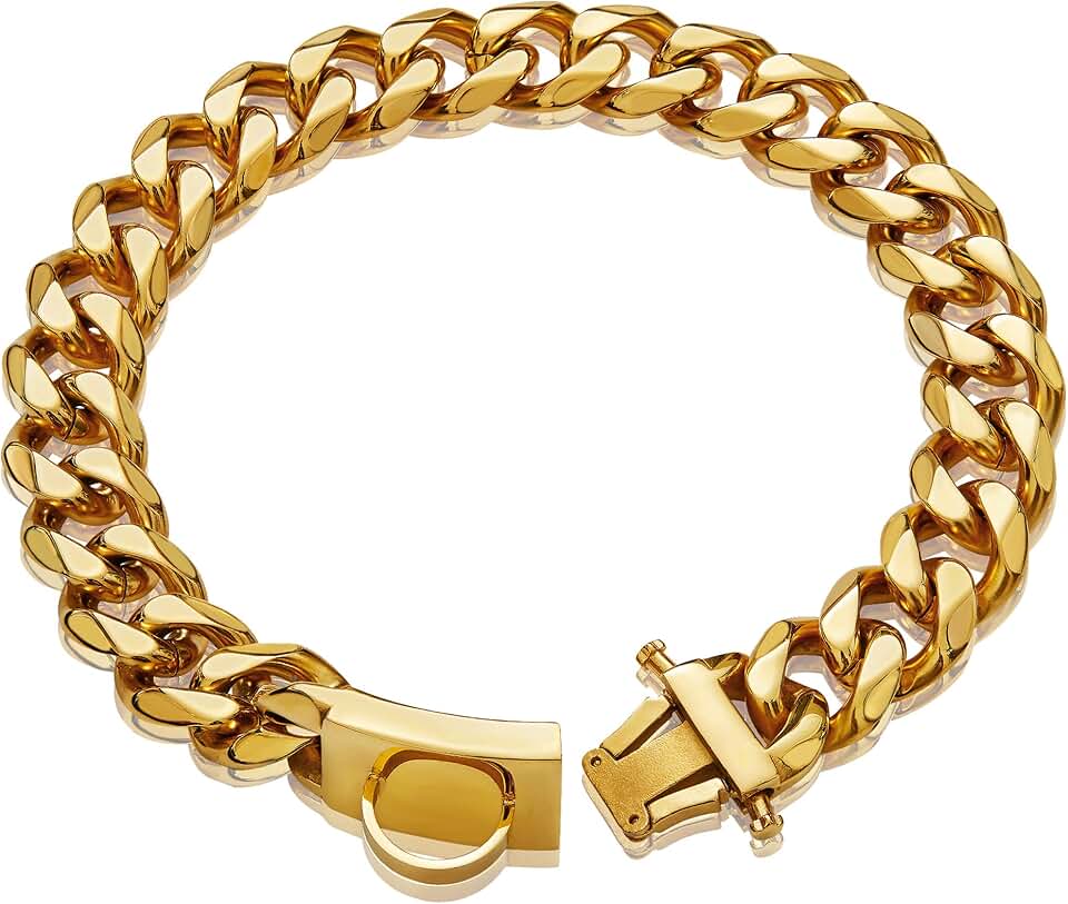 Heavy Duty Gold Dog Chain Collar for Medium Dogs