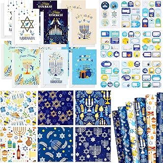 Hanukkah Wrapping Paper with Cards and Stickers