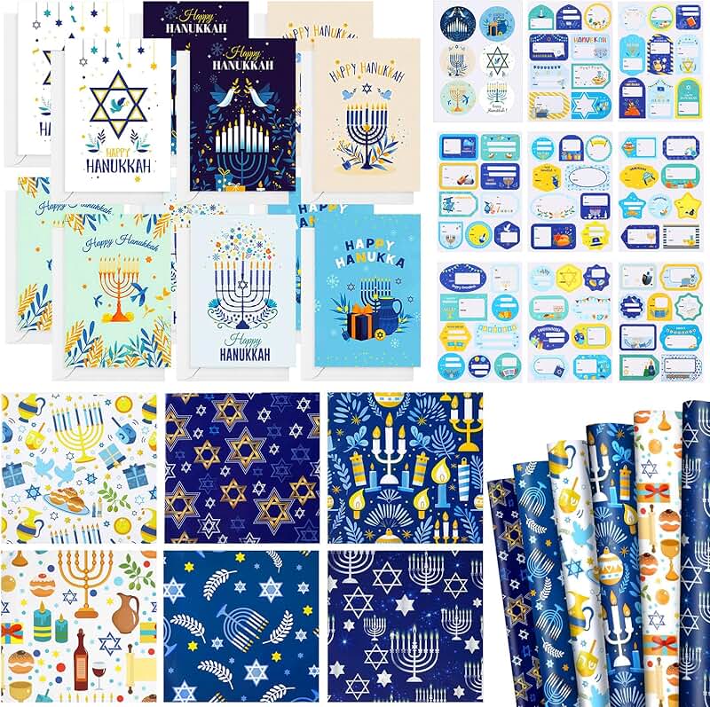 Hanukkah Wrapping Paper with Cards and Stickers