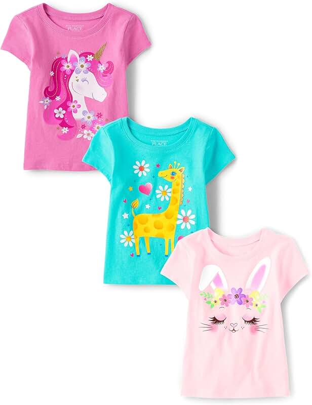 Baby Girls' and Toddler Holiday Short Sleeve T-Shirts, 3 Pack