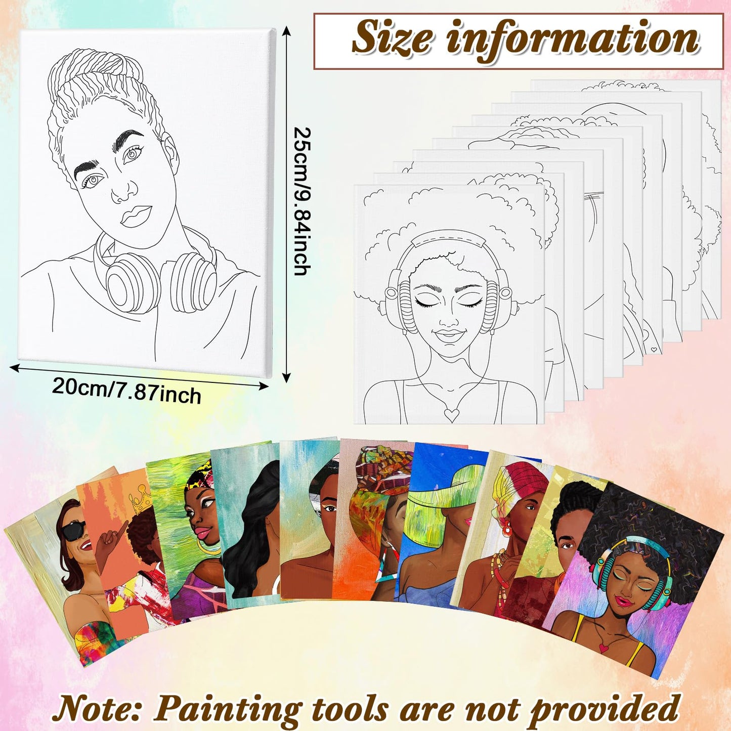 10 Pcs Afro Queen Canvas Painting Pre Drawn 8x10 Inches