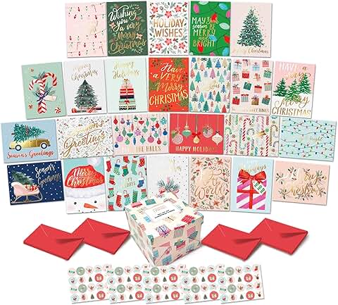 Boxed Christmas Cards Set with 100 Holiday Cards