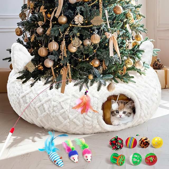 Large Cat Tunnel Bed with Soft Cushion and Toys