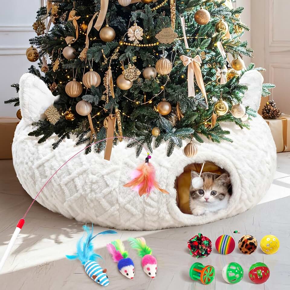 Large Cat Tunnel Bed with Soft Cushion and Toys