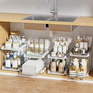 Two-Tier Multi-Purpose Under Sink and Pantry Organizer, White, 4 Pack
