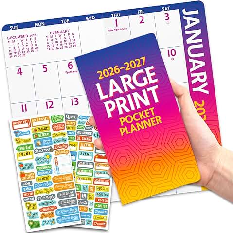 Large Print 2026-2027 Pocket Calendar with Reminder Stickers