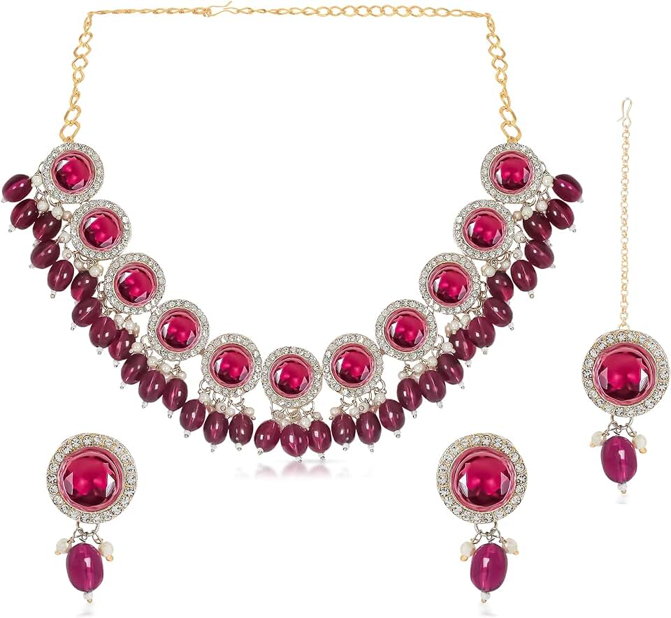 Gold-Plated Pink Crystal Jewelry Set for Women