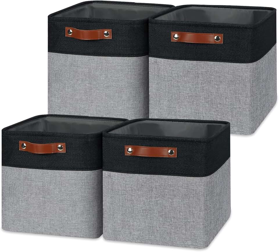 Set of four collapsible fabric storage baskets with handles