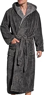 Men's Plush Fleece Hooded Robe with Pockets