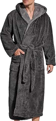 Men's Plush Fleece Hooded Robe with Pockets