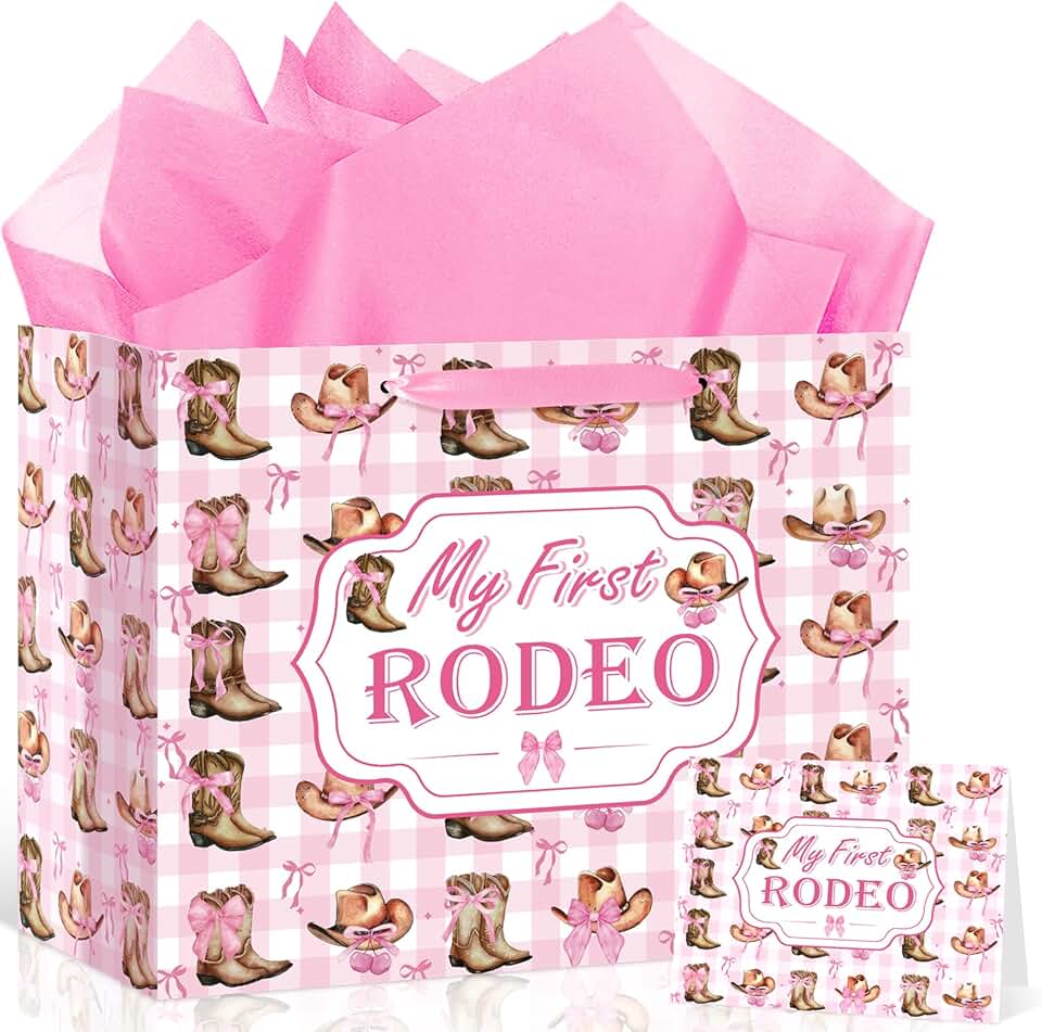 Pink Cowgirl First Birthday Gift Bag Set
