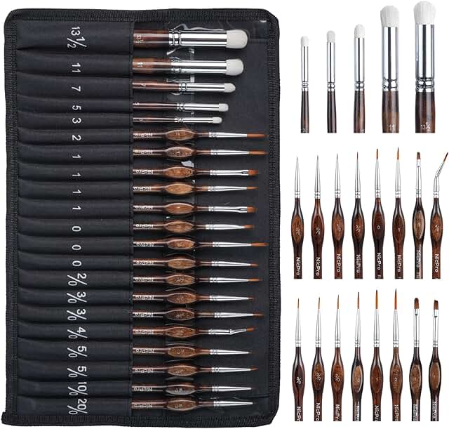Miniature Paint Brush Set with Cloth Roll