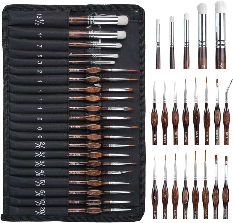 Miniature Paint Brush Set with Cloth Roll