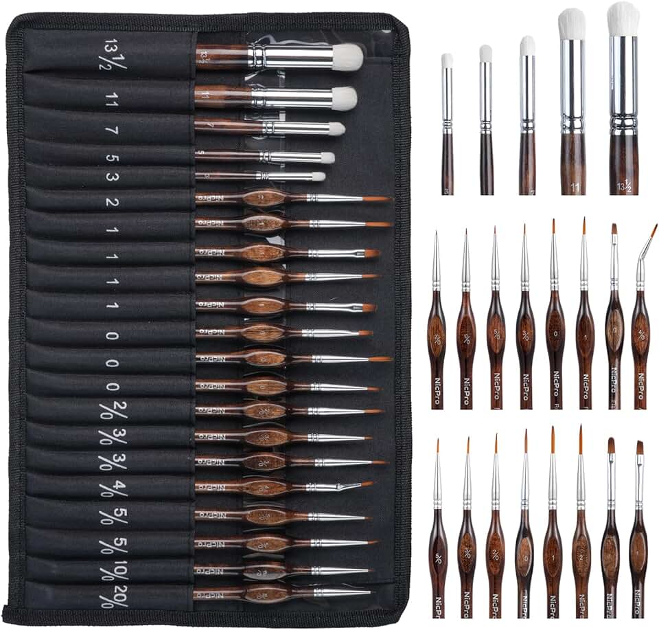 Miniature Paint Brush Set with Cloth Roll