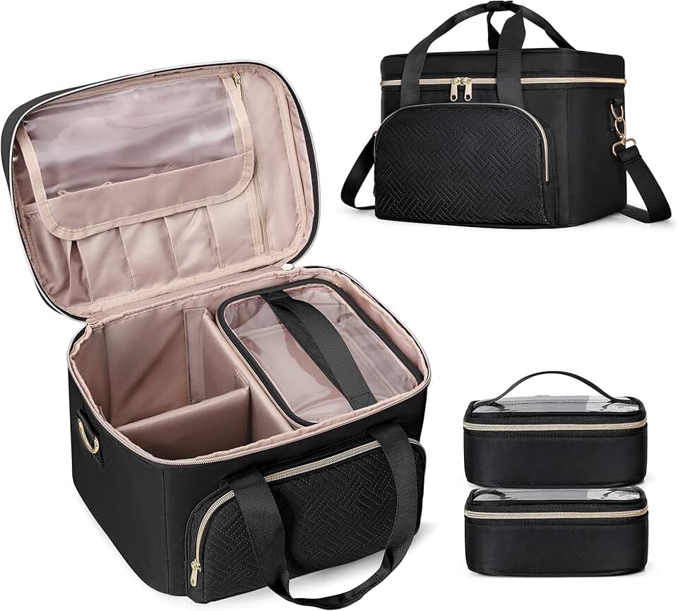 Large Travel Makeup Bag with Pouches and Dividers