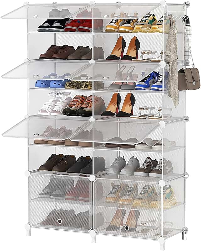 8-Tier Shoe Rack with Door for Closet and Entryway