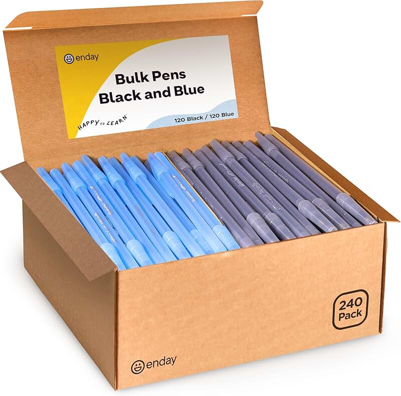 Bulk Blue and Black Ballpoint Pens, 240 Pack