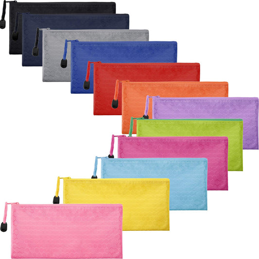 12-Piece Waterproof Zipper Pencil and Makeup Pouches