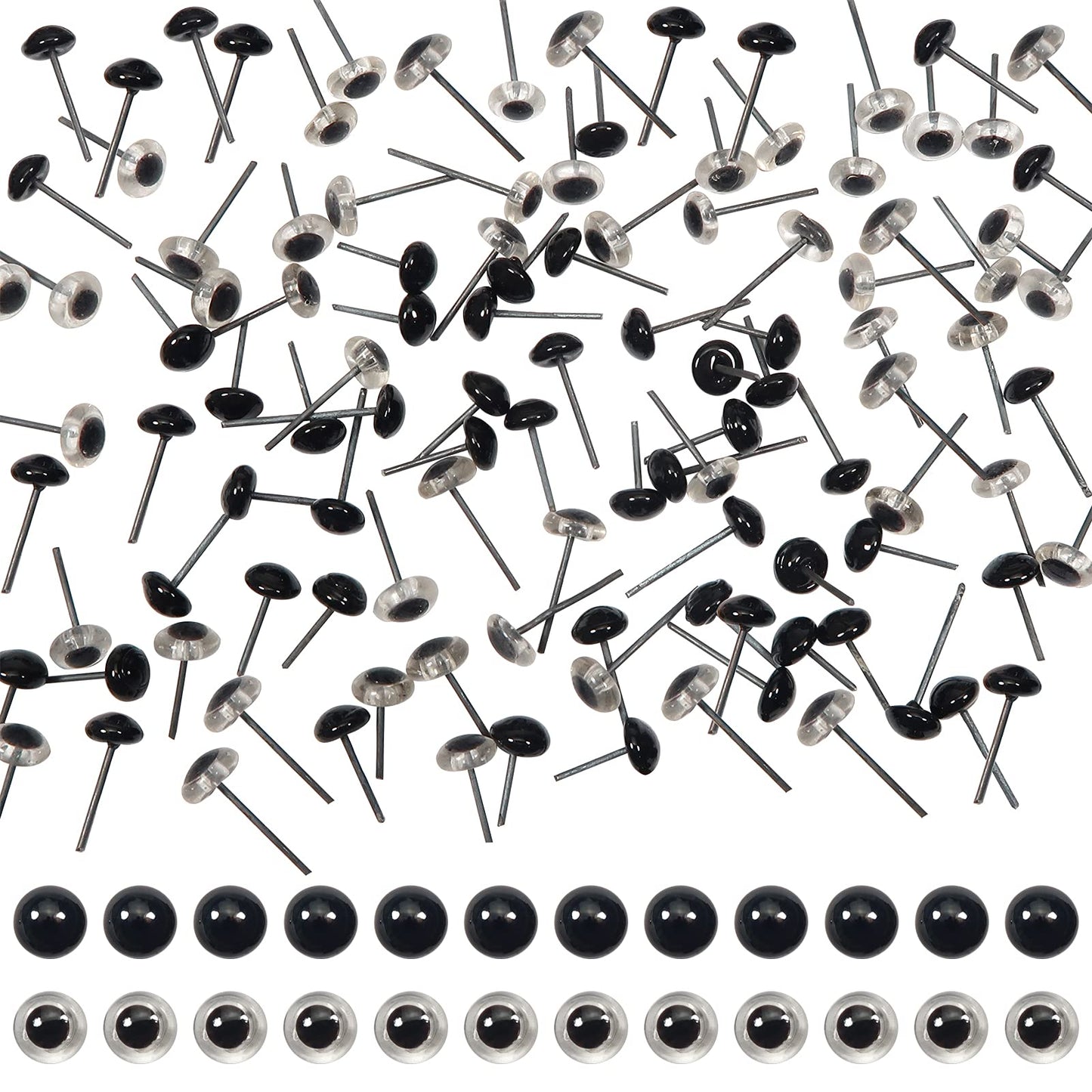 Assorted Black Clear Glass Eyes Kit 100pcs 6mm