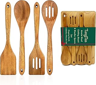 4-Piece Wooden Cooking Utensil Set with Bamboo Cutting Board