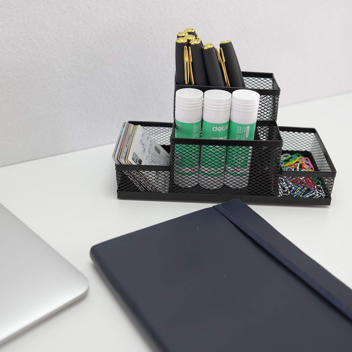 Black Metal Wire Mesh Pencil Holder for Desk
