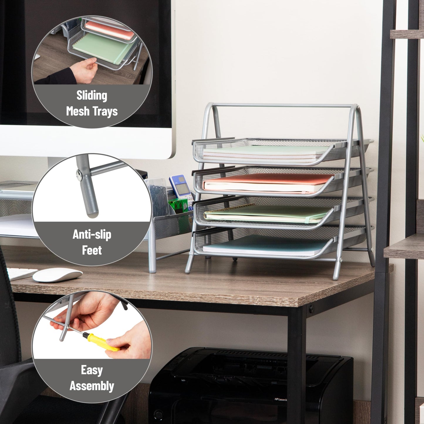 4-Tier Metal Mesh Paper Tray Organizer