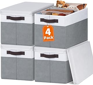 Set of 4 Large Stackable Closet Storage Baskets with Lids