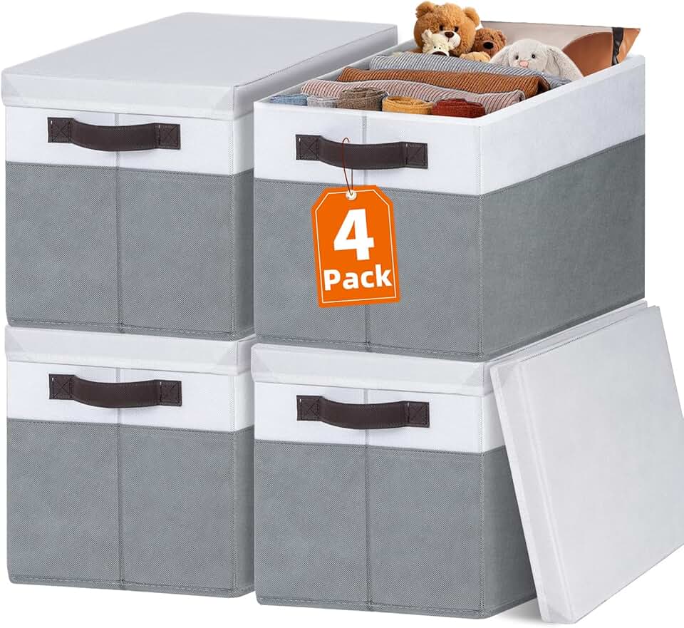 Set of 4 Large Stackable Closet Storage Baskets with Lids