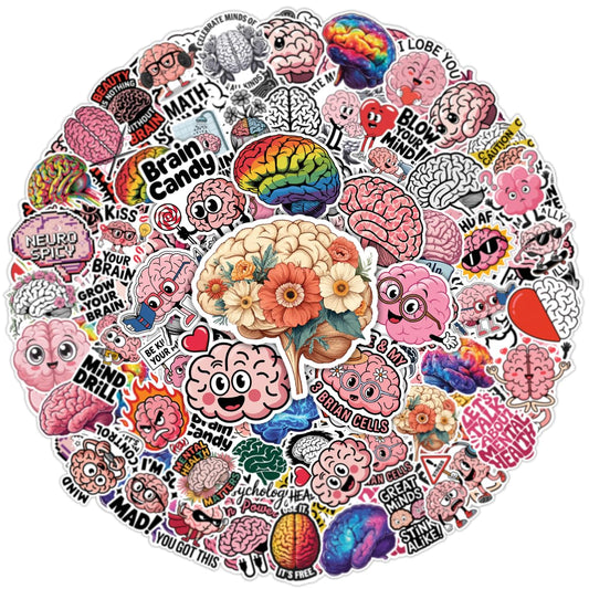 Set of 64 Funny Educational Brain Stickers