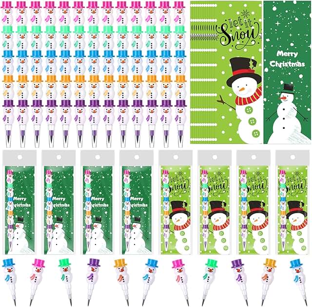 24 Stackable Snowman Pencils with Holiday Cards