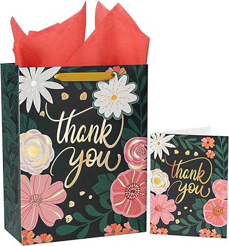 Large Green Floral Gift Bag with Card and Tissue