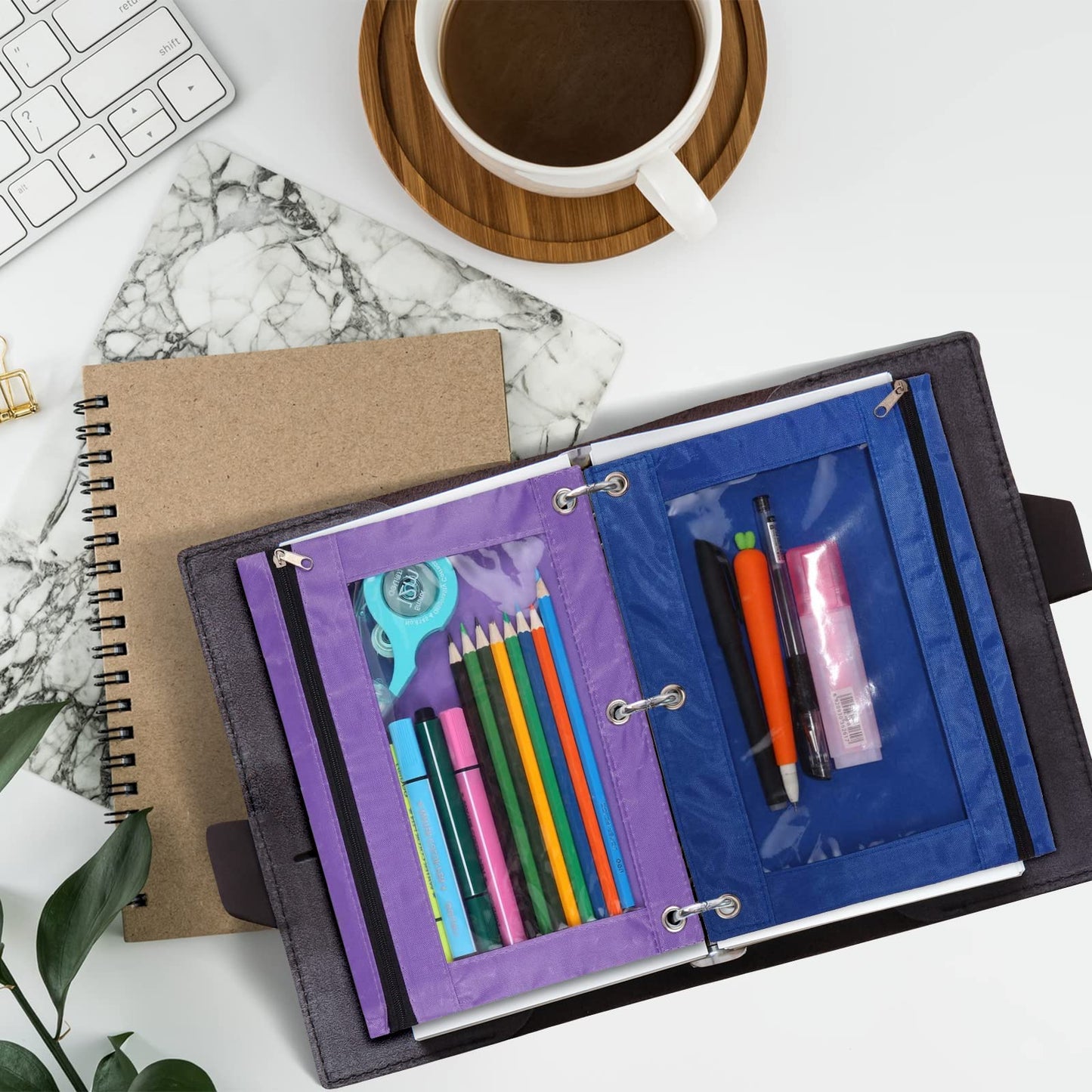 Blue 3-Ring Pencil Pouch with Clear Window