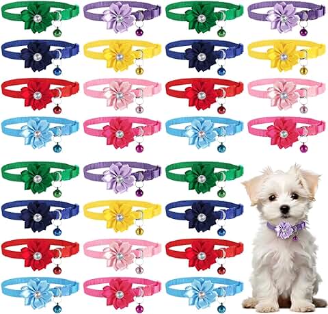 100 Floral Dog Collars with Bells and Bows