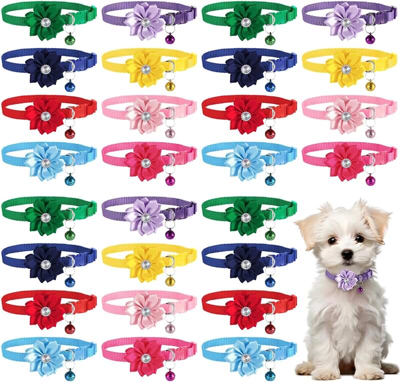 100 Floral Dog Collars with Bells and Bows