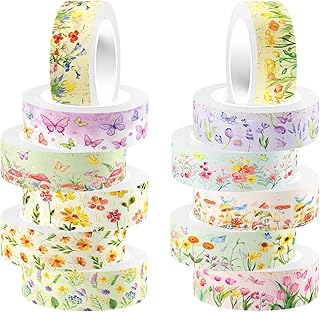 12-Piece Floral Washi Tape Set for Crafts and Decor