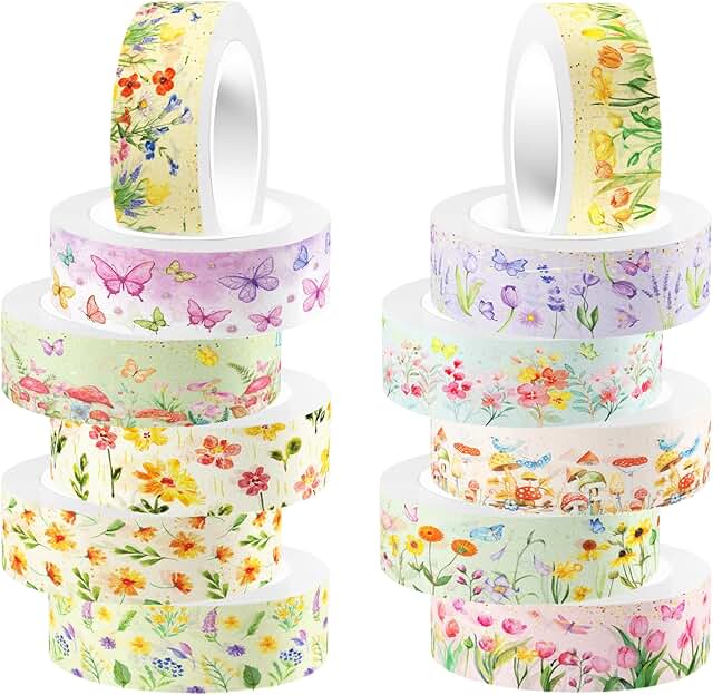 12-Piece Floral Washi Tape Set for Crafts and Decor